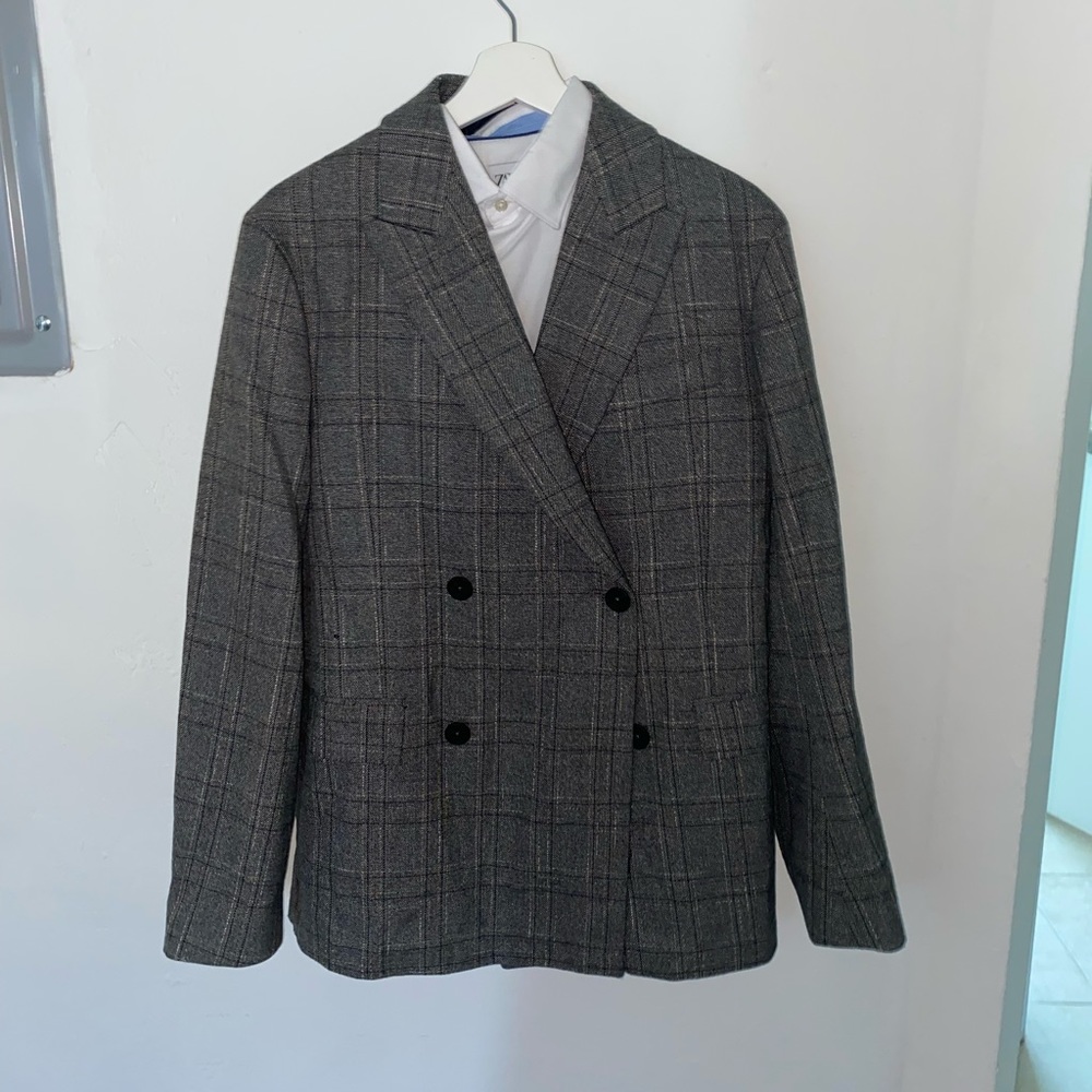 Zara Plaid Blazer and Button-Down Shirt